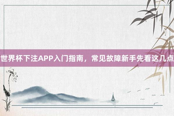世界杯下注APP入门指南，常见故障新手先看这几点