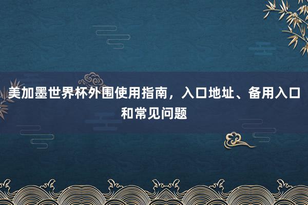 美加墨世界杯外围使用指南,入口地址、备用入口和常见问题