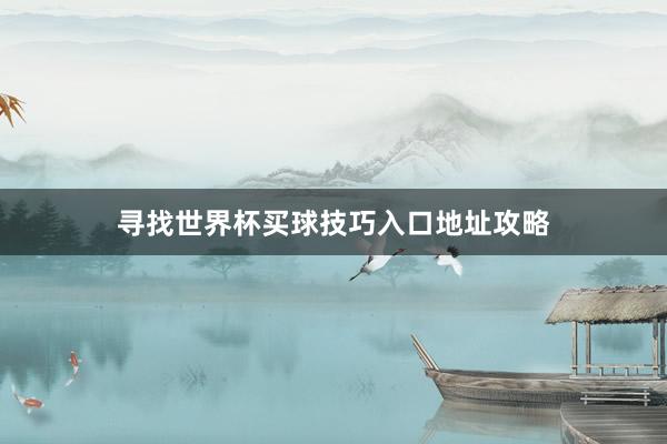 寻找世界杯买球技巧入口地址攻略